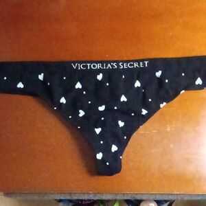 Victoria's Secret Black Thong with White Hearts